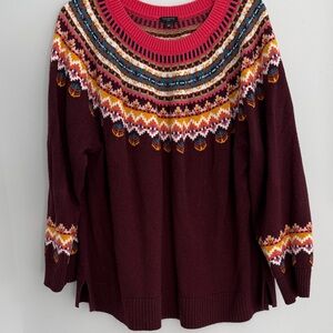Talbots Burgundy Fair Isle Sweater